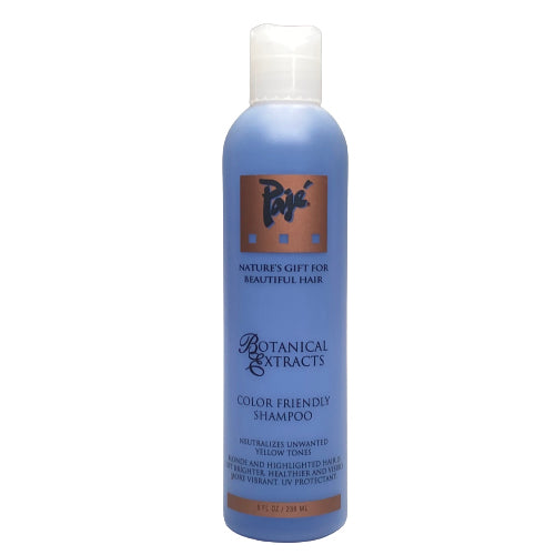 Pajé Color Friendly Shampoo is specially formulated to prolong life of color, and helps restore shine, strength and manageability to porous or weakened hair. Neutralizes yellow and cuts brass from blondes while protecting color from fading due to sun exposure. Paraben free.