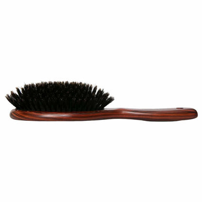 The 100% natural boar bristles stimulate the scalp, remove dead hair strands, and distribute the hair’s natural oils. Boar bristle brushes help to maintain optimal hair and scalp hygiene and health. The rubberized cushion stops breakage and absorbs “shock” while brushing. Shock absorption prevents damage and leaves you with beautiful and healthy hair.