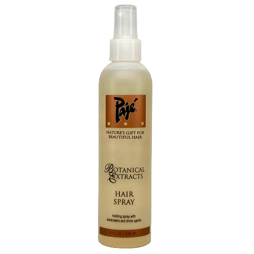 Pajé Hair Spray is a non-aerosol pump with a sophisticated blend of resins that gives a softer, more flexible feel with an all-day hold. A fast-drying spray for superb sculpting and styling versatility with unmatched shine. Conditions with each application and prevents damage caused by environmental stress. Natural botanical extracts moisturize, control static, and resist humidity. Brushes out without breakage. Shampoos are out quickly.